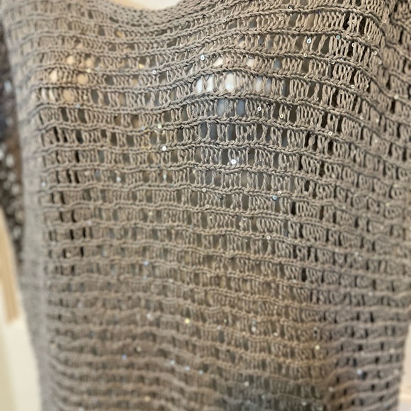 EILEEN FISHER Natural Oatmeal Beige Crochet Cap-Sleeve Sequin Sweater size med. - Picture 10 of 13
